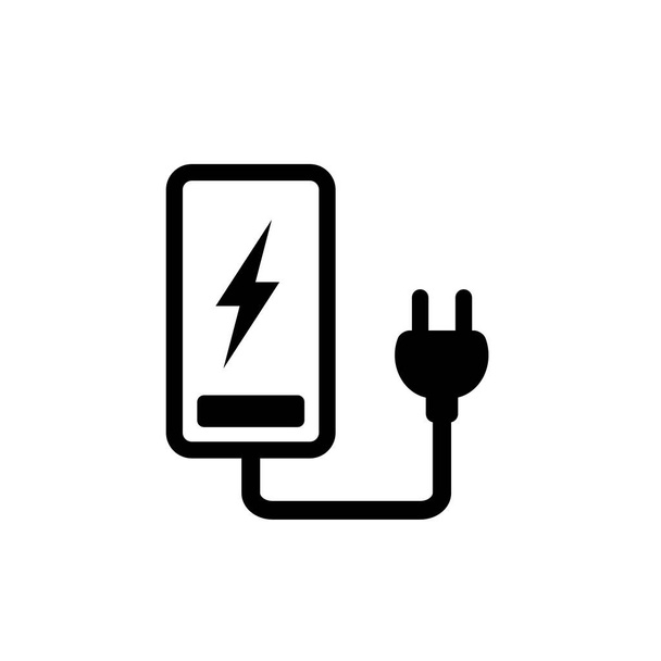 Siyah beyaz telefon bataryası ikonu şarj ediyor. Mobil yük, dolgu vektör çizimi, şarj sembolü, enerji veya elektrikli araba şarj istasyonu işareti ile - Vektör, Görsel