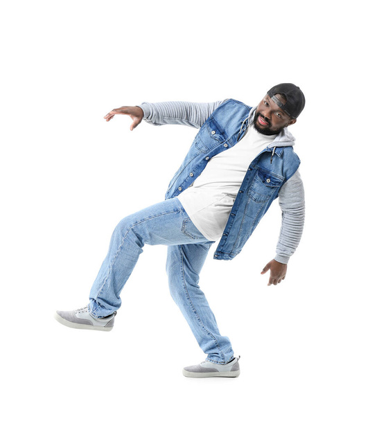 Male African-American hip-hop dancer on white background - Photo, Image