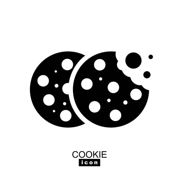 Semplice illustrazione vettoriale icona cookie. Zucchero di farina d'avena morso biscotti silhouette o logo. Biscotto rotondo bianco e nero simbolo isolato - Vettoriali, immagini