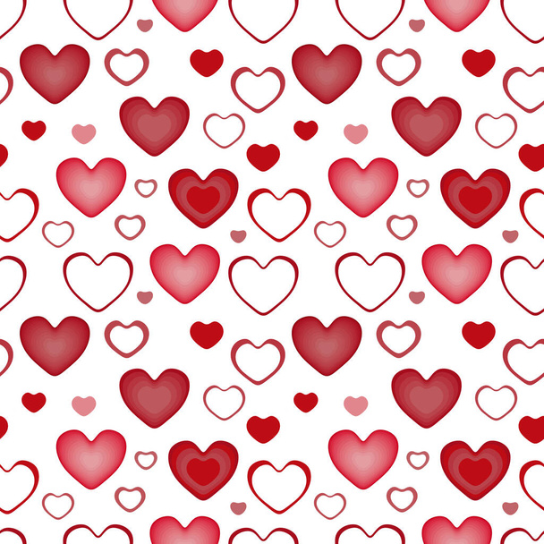 Simple red heart seamless pattern on white background. Love symbol endless texture for wrapper, fabric design - Vector, Image