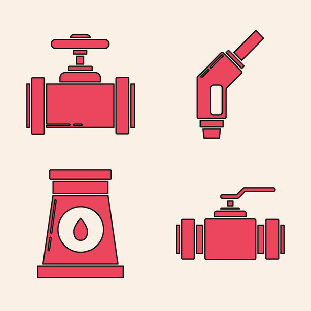 Set Industry metallic pipes and valve, Industry metallic pipes and valve, Gasoline pump nozzle and Oil and gas industrial factory building icon. Vector. - Vector, Image