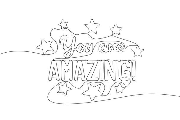 One continuous line drawing of motivational and inspirational lettering typography quote - You are Amazing. Calligraphic design for print, card, banner, poster. Single line draw design illustration - Vektor, obrázek
