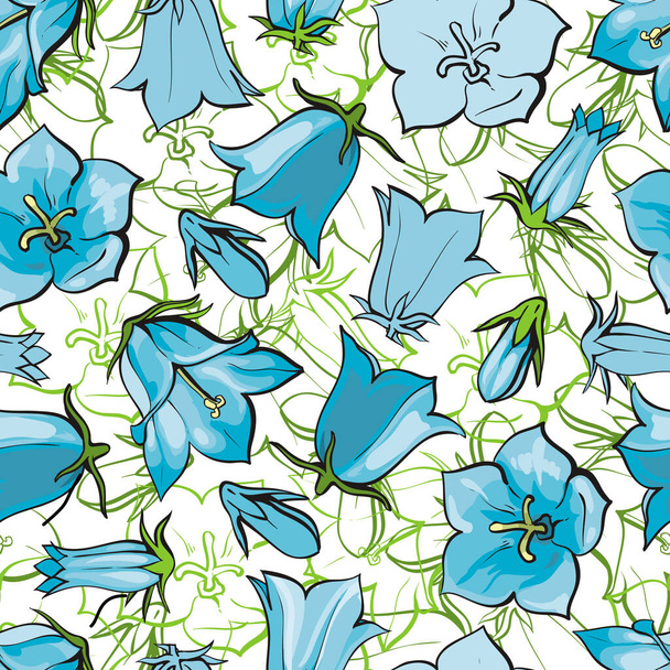 Vector flat bell flower seamless pattern backdrop - Vektor, obrázek