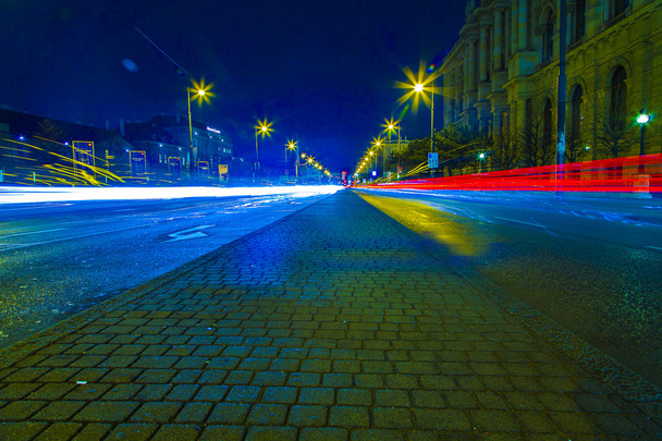 Night time traffic lights, light trace - Zdjęcie, obraz