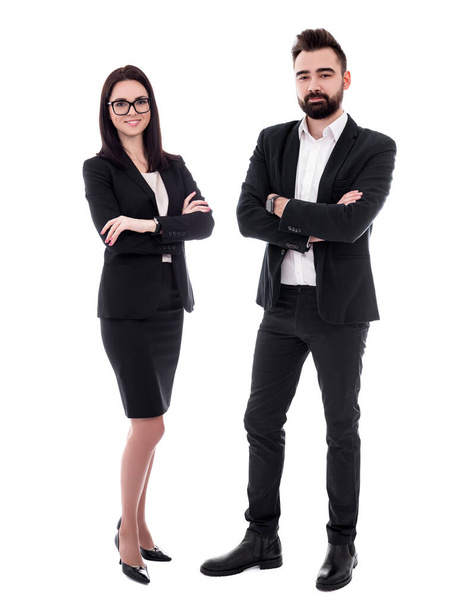 young woman and man in business suits isolated on white background - Valokuva, kuva