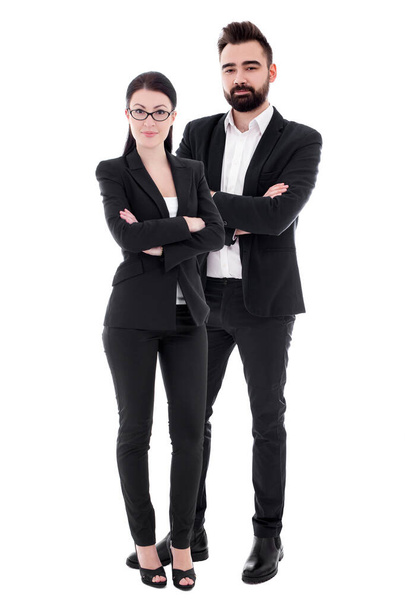 junges Paar in Business-Anzügen isoliert auf weißem Hintergrund - Foto, Bild