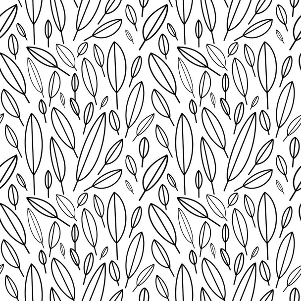  Nahtloses Muster im skandinavischen Stil. Muster schwarzer Blätter auf weißem Hintergrund. Minimalistisches Muster - Vektor, Bild