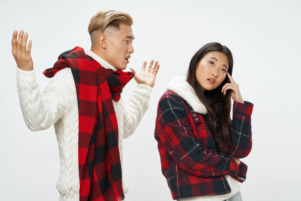 Man and woman of Asian appearance checkered - Photo, Image