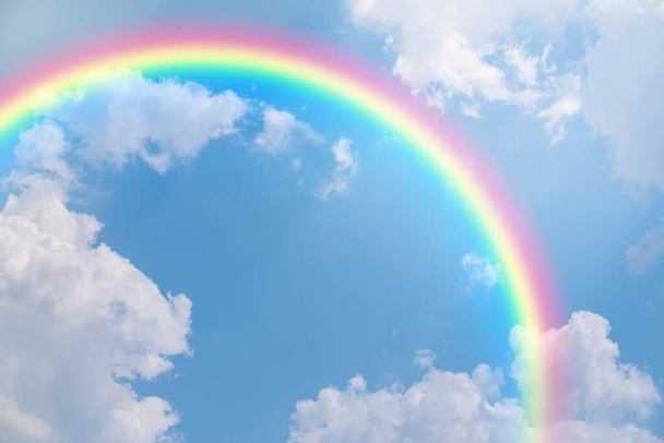 Rainbow in Blue sky and cloud background. - Photo, Image
