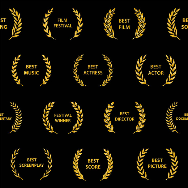 Gold film award wreaths. Seamless pattern. Vector illustration. - Vector, Image