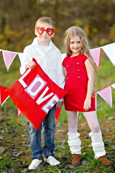 portrait of little boy and girl with decor style Valentine's Day - Foto, immagini