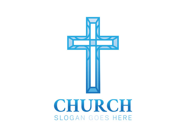 十字架と青のキリスト教会のロゴ  - ベクター画像