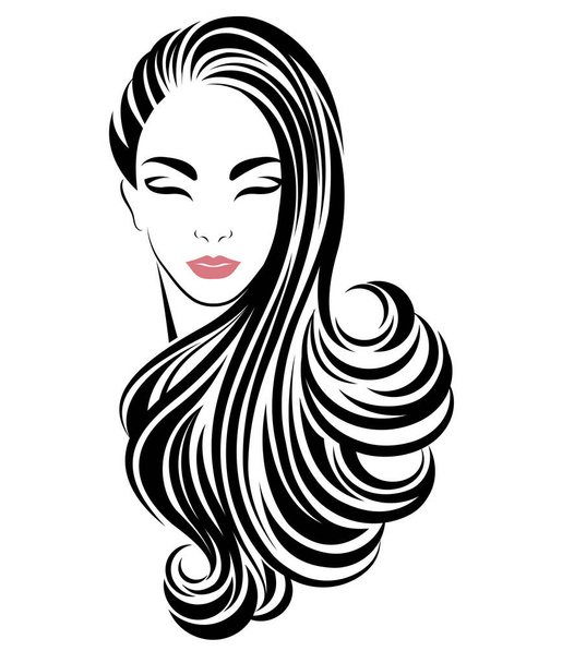 mulheres ícone de estilo de cabelo longo, mulheres logotipo no fundo branco - Vetor, Imagem