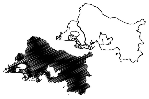 Bouches-du-Rhone Department (France, French Republic, Provence-Alpes-Cote DAzur region) map vector illustration, scribble sketch Bouches-du-Rhone map - Вектор, зображення