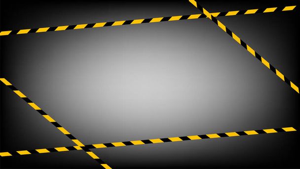 Warnstreifen, gelb-schwarzes Streifenmuster auf dunkelschwarzem Hintergrund, Warnbereich mit Bandschild für Komfort-Sicherheitszone, Sicherheitsbanner für Kopierraum, Band gelb-schwarzer Streifen - Vektor, Bild