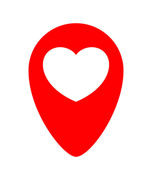 Herz-Symbol in rotem Nadelpunkt isoliert auf weißem, Zeiger weiße Herzform für Positionsmarker, niedliches Herz einfach mit Nadelpunktsymbol, Nadelzeiger für Liebes-Standort-Ort oder Richtung-Idee - Vektor, Bild