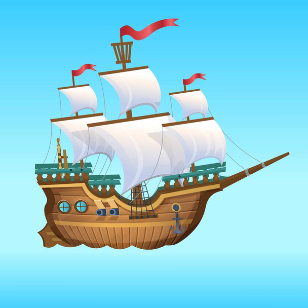 Cartoon Vector Illustration. Pirate Ship, sailing ship.  - Vektör, Görsel