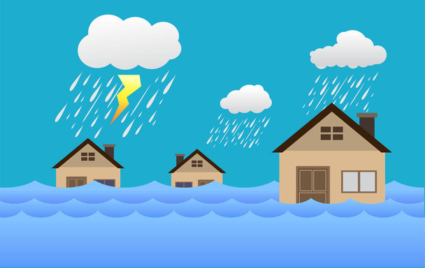 city flood, rain and storm, vector design. - Vector, Image