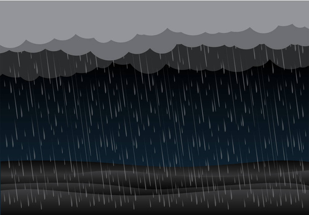 Pioggia intensa nel cielo scuro, nuvole e tempesta, sfondo vettoriale - Vettoriali, immagini