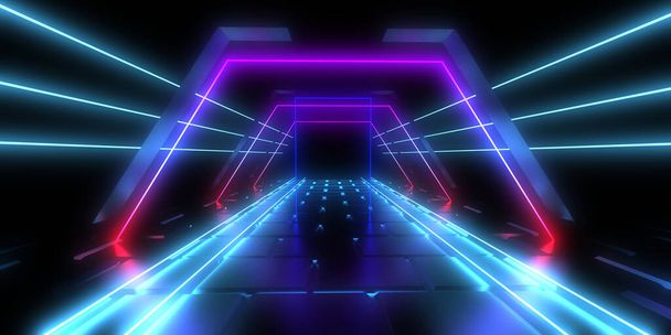 3D abstract background with neon lights. 3d illustration - Photo, Image