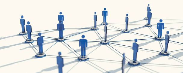 3d Render illustration of teamwork network and community concept, blue color, people connected on white background - Photo, Image