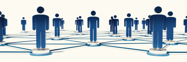 3d Render illustration of teamwork network and community concept, blue color, people connected on white background - Photo, Image