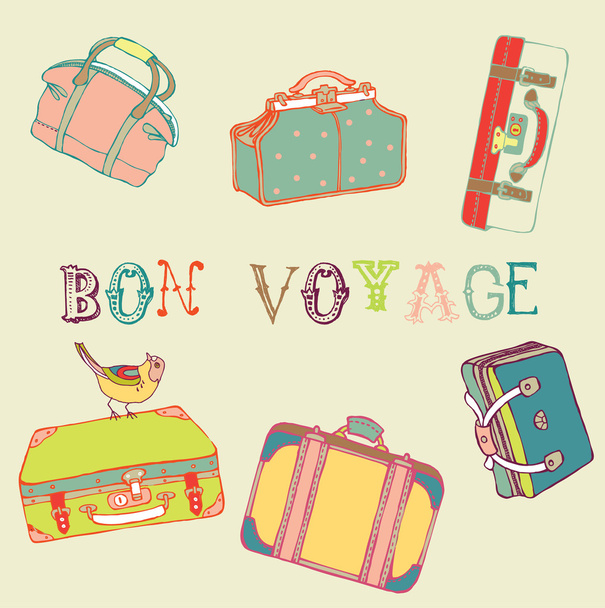 Suitcases with a bird - Vector, Image