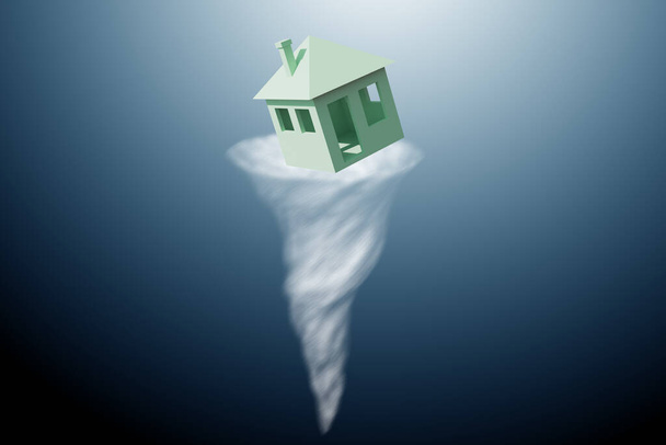 Conceito de encerramento com casa perdida em tornado - renderização 3d
 - Foto, Imagem