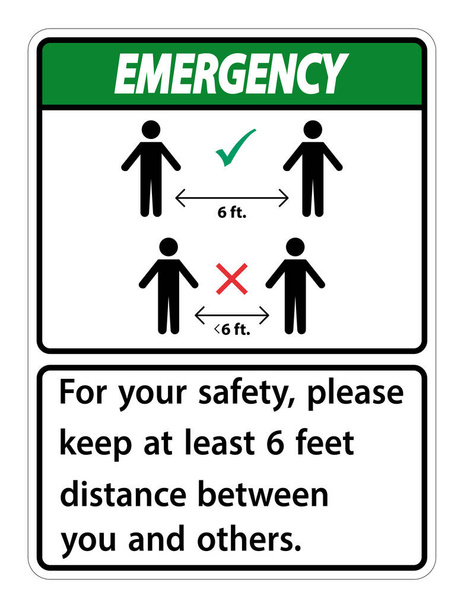 Emergência Mantenha 6 pés de distância, Para sua segurança, por favor, mantenha pelo menos 6 pés de distância entre você e outros
.  - Vetor, Imagem