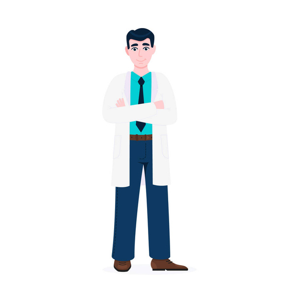 Doctor standing and hold crossing his hands flat style design vector illustration - Vector, Image