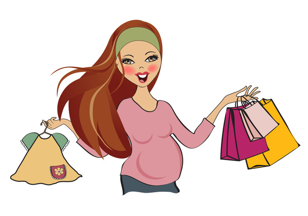 Pregnant woman at shopping - Vector, Image