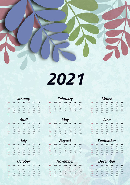 Kreativer Kunstkalender 2021, 12 Monate. Helles Design, Flyer, Broschüre, Werbung. Vektorillustration - Vektor, Bild