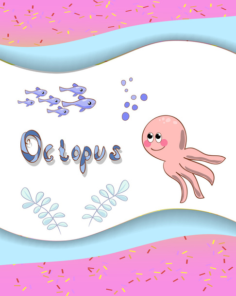 Animal alphabet letter O and octopus - Vetor, Imagem