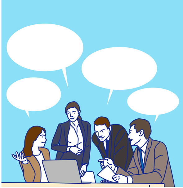 4 staff meeting  with speech balloon, Vector illustration - Vector, Image