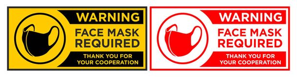 Masque facial requis signe. Panneau d'avertissement horizontal pour les restaurants, cafés et commerces de détail. Illustration, vecteur - Vecteur, image