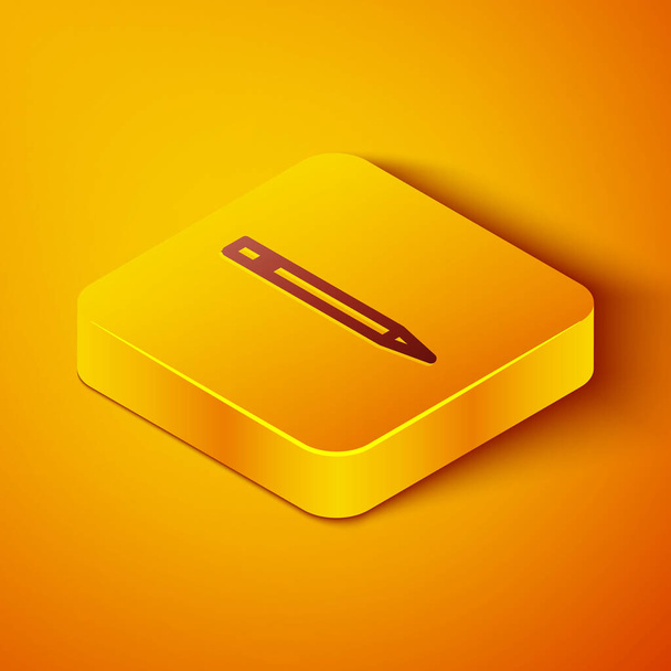Isometric line Pencil with eraser icon isolated on orange background. Drawing and educational tools. School office symbol. Yellow square button. Vector Illustration. - Вектор,изображение