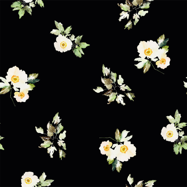 Seamless vector watercolor pattern with anemones. Bouquet of summer flowers - Vektör, Görsel