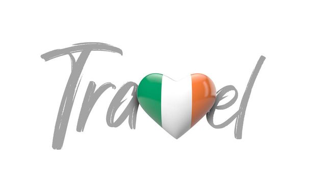 Travel Ireland love heart flag. 3D Rendering - Foto, imagen