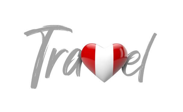 Travel Peru love heart flag. 3D Rendering - Foto, imagen