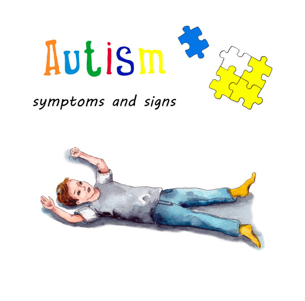 Akvarel ilustrace chování dětí s autismem. záchvaty vzteku, osamělosti, nelogického chování.Světový autismus vědomí den.isolated na bílém pozadí - Fotografie, Obrázek