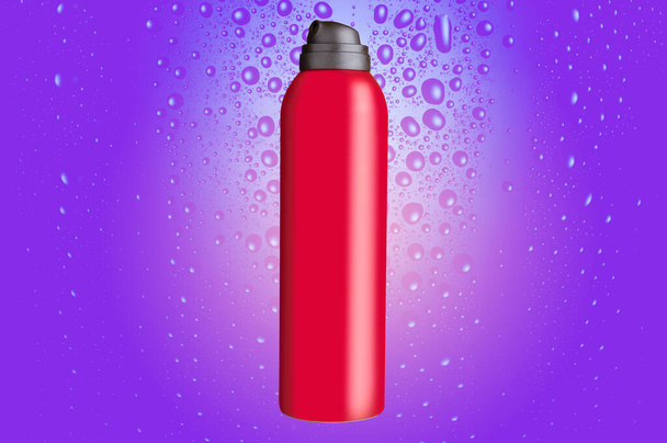 Red spray bottle, isolated on colored background. - Photo, Image