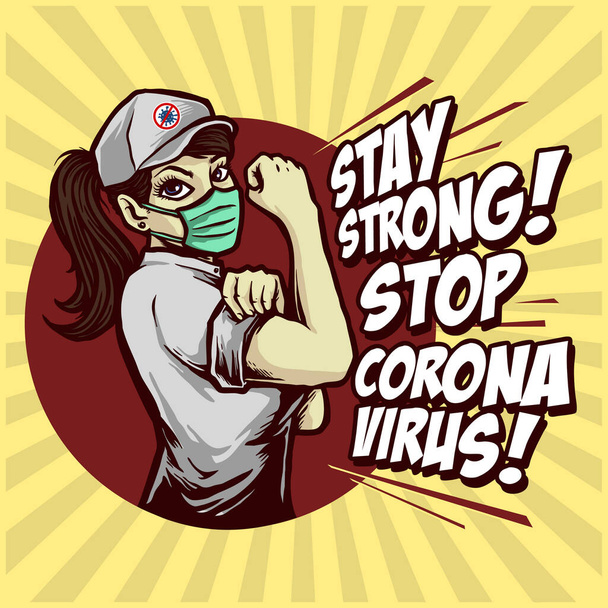 permanecer fuerte stop corona virus cartel diseño
 - Vector, imagen