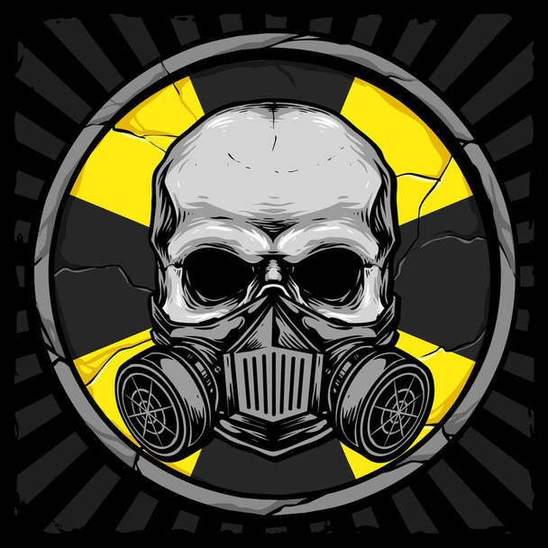 skull with gas mask and bio hazard sign background - Vektör, Görsel