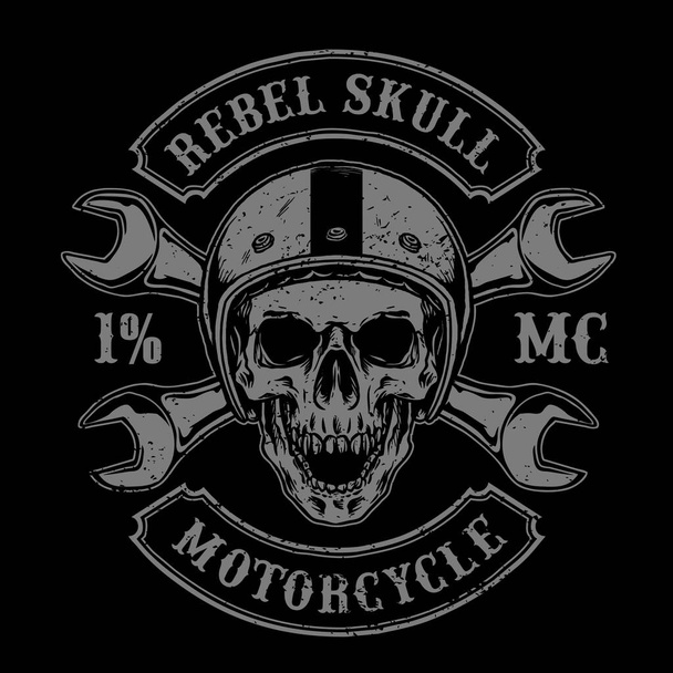 wektor czaszki rowerzysty z zabytkowym hełmem i narzędziami, nadaje się do logo klubu motocyklowego - Wektor, obraz