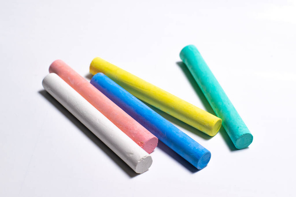 colored chalk for drawing on a white background - Photo, Image
