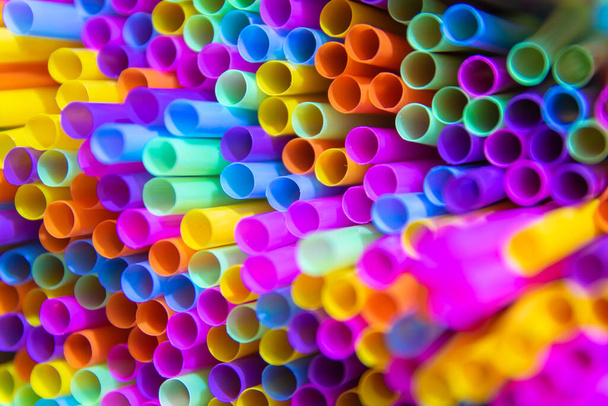 Close up to plenty colorful straws background - 写真・画像