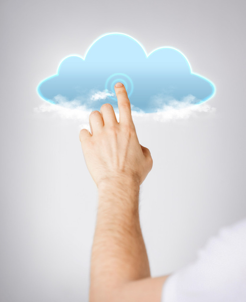 Man hand pointing at cloud - Zdjęcie, obraz
