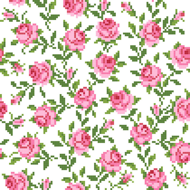 bloemige achtergrond met roze rozen - Vector, afbeelding