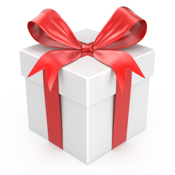 Caja de regalo blanca con lazo de cinta roja - Foto, Imagen
