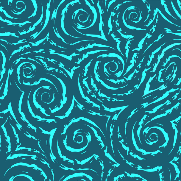Vector seamless aqua menthe texture in the form of spirals and curls of waves and splashes on a blue background. Swirl or flow in the form of smooth lines with torn edges. Texture for fabric and paper - Вектор,изображение